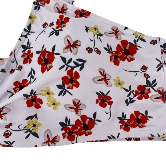 Bohemian Bikini Top Womens Size 4XL White Red V Neck Swimwear Wireless Floral - Picture 3 of 8